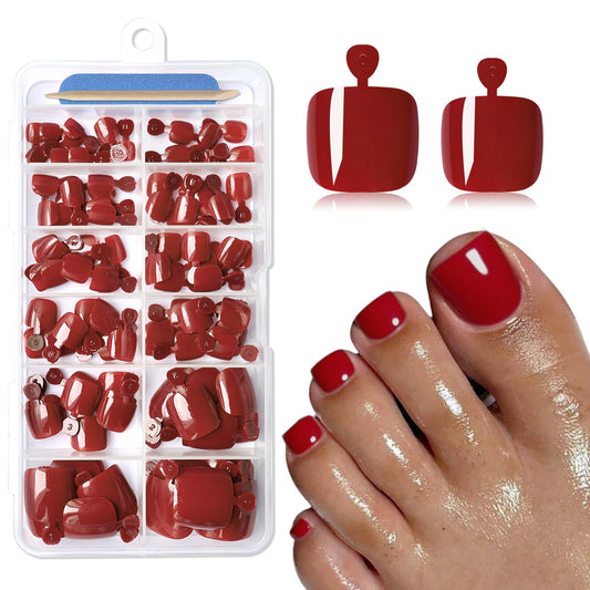 Lifextol 120PC Red Press on Toenails for Women Fake Toe nail Press ons Acrylic Toe Press on Nails Set, red Press on Toe Nails Press on Fake Toenails Press ons Acrylic Toe Nail Tips Kit&Glue Tab-O