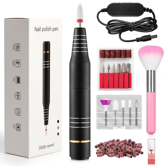 QPVZX Electric Nail Drill for Acrylic and Gel Nails, Low Vibration Ultra Quiet Portable E File Machine for Home Manicure and Pedicure, Nail Kit with Bits and Sanding Bands(Dark Black)