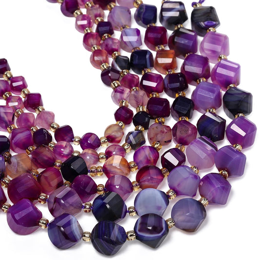 Yochus 42pcs Natural Purple Striped Agate Stone Beads for Bracelet，2strands 6mm Facted Twist Loose Gemstone Beads for Jewelry Making DIY Craft Necklace Earring