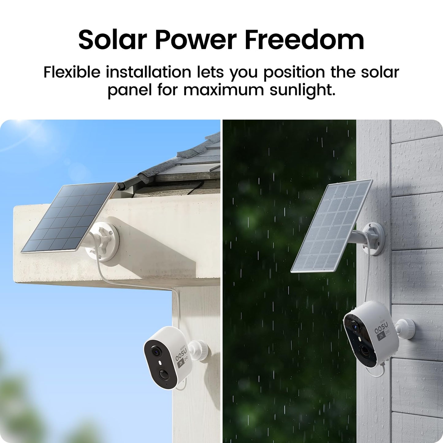 aosu Solar Security Cameras Wireless Outdoor Home System, True 2K HD, Cross-Camera Tracking, PIR + AI Human Detection, Color Night Vision, Local Storage, No Subscription Required, 2-Cam-Kit