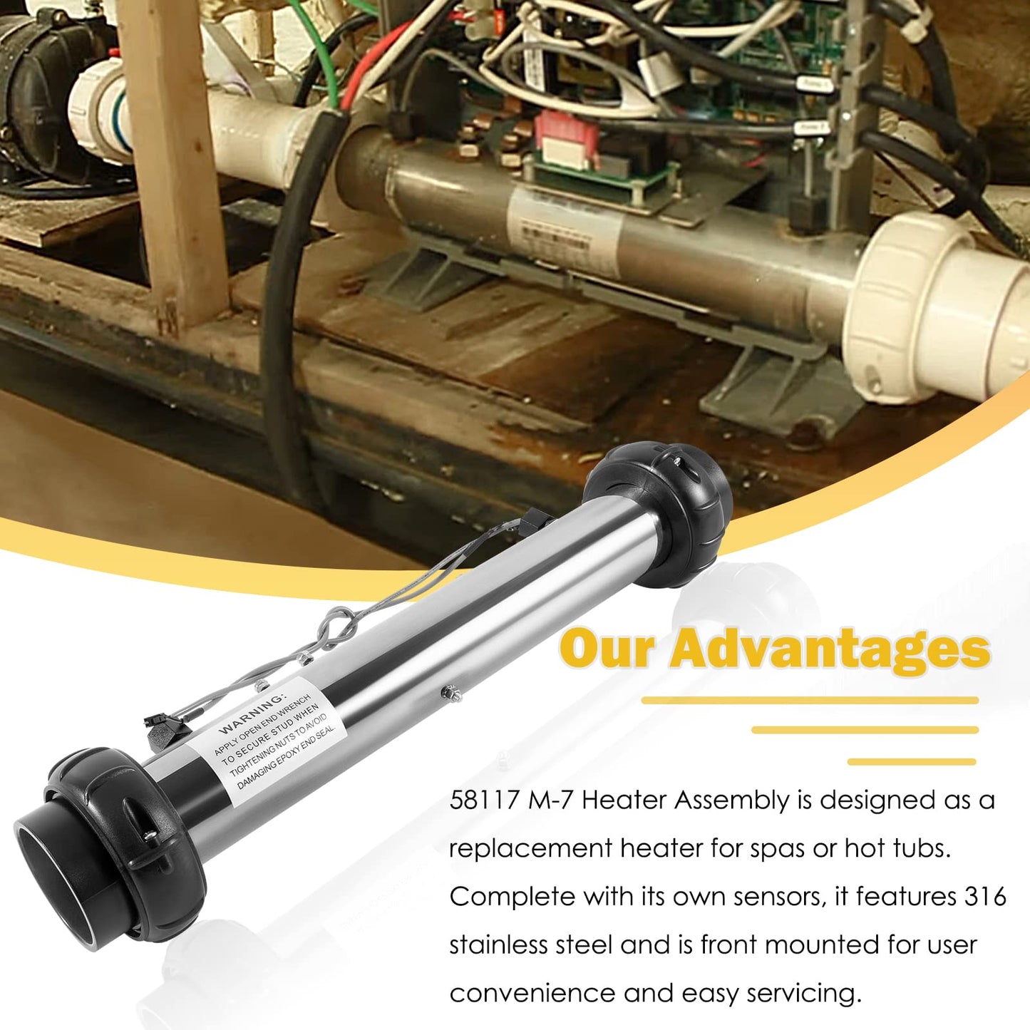 E-cowlboy 58117 M-7 Heater Assembly fits for Balboa VS, EL, TS, GS, BP Control Systems, 4.0 KW 220V 26-58104-K with Sensor