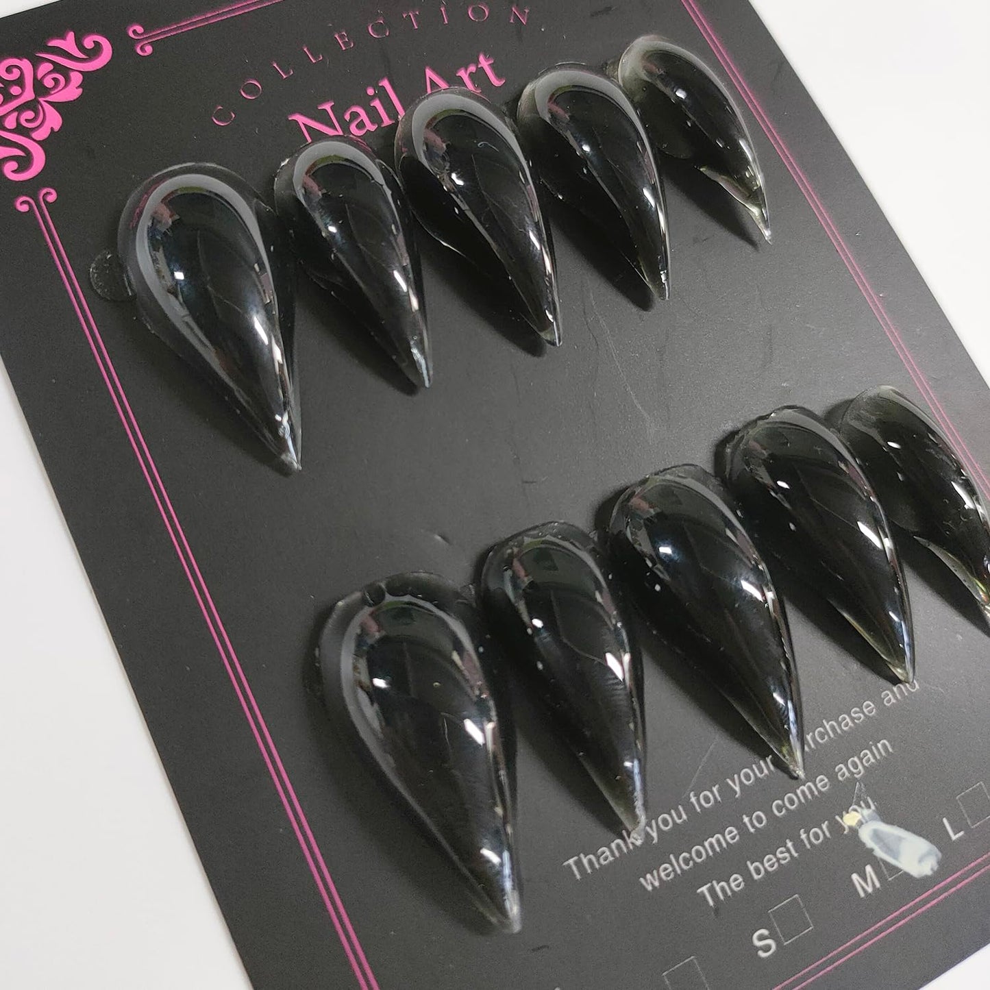 Eagle Claw Press on Nails Handmade Medium Stiletto Unique Thick Acrylic Nails Black Talon False Nails Cat Claw Glossy Glue on Nail Solid Colour Curved Sturdy Nail Art 10Pcs(S)