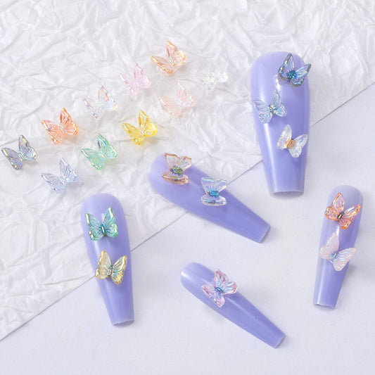 OIIKI 300pcs Cute 3D Butterfly Nail Charm, Glitter Charm for Nails Art, Resin Art Decorations Ornaments Gems for Acrylic DIY Craft Design Manicure Accessories