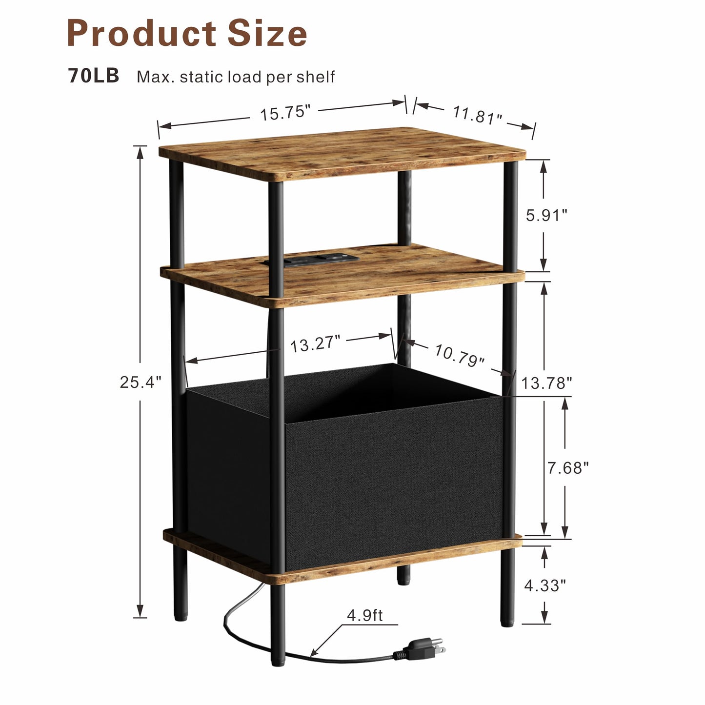 Newmics Small Side Table with Charging Station, Set of 2 End Table for Small Spaces, Slim Nightstand with Outlet,Sofa Beside Table,Living Room, Bed Room, Rustic Brown