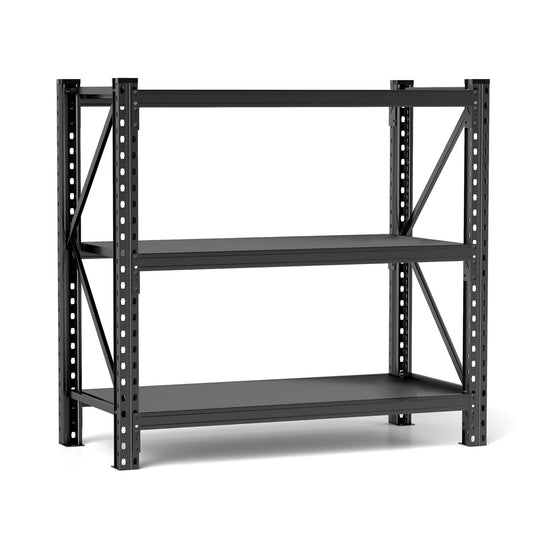 AceBeSaying 3 Tier Industrial Heavy Duty Steel Shelving Unit 4300LBS Capacity Adjustable Garage Storage Rack for Warehouse Tool Room Basement Commercial Boltless Black