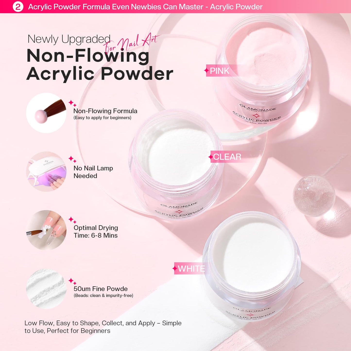 Glamonade Acrylic Nail Kit for Beginners: Professional Nail Set with Drill Acrylic Powder Gel Polish Nail Stamp for Home Starter Practice & DIY Manicure