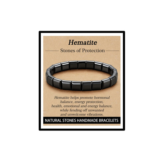 HEYOLL Hematite Bracelet Men Natural Stones Handmade Bracelets Hematite Stone Healing Bracelet, Mens Bracelet Gifts for Husband Brithday Valentines Day Gifts for Men