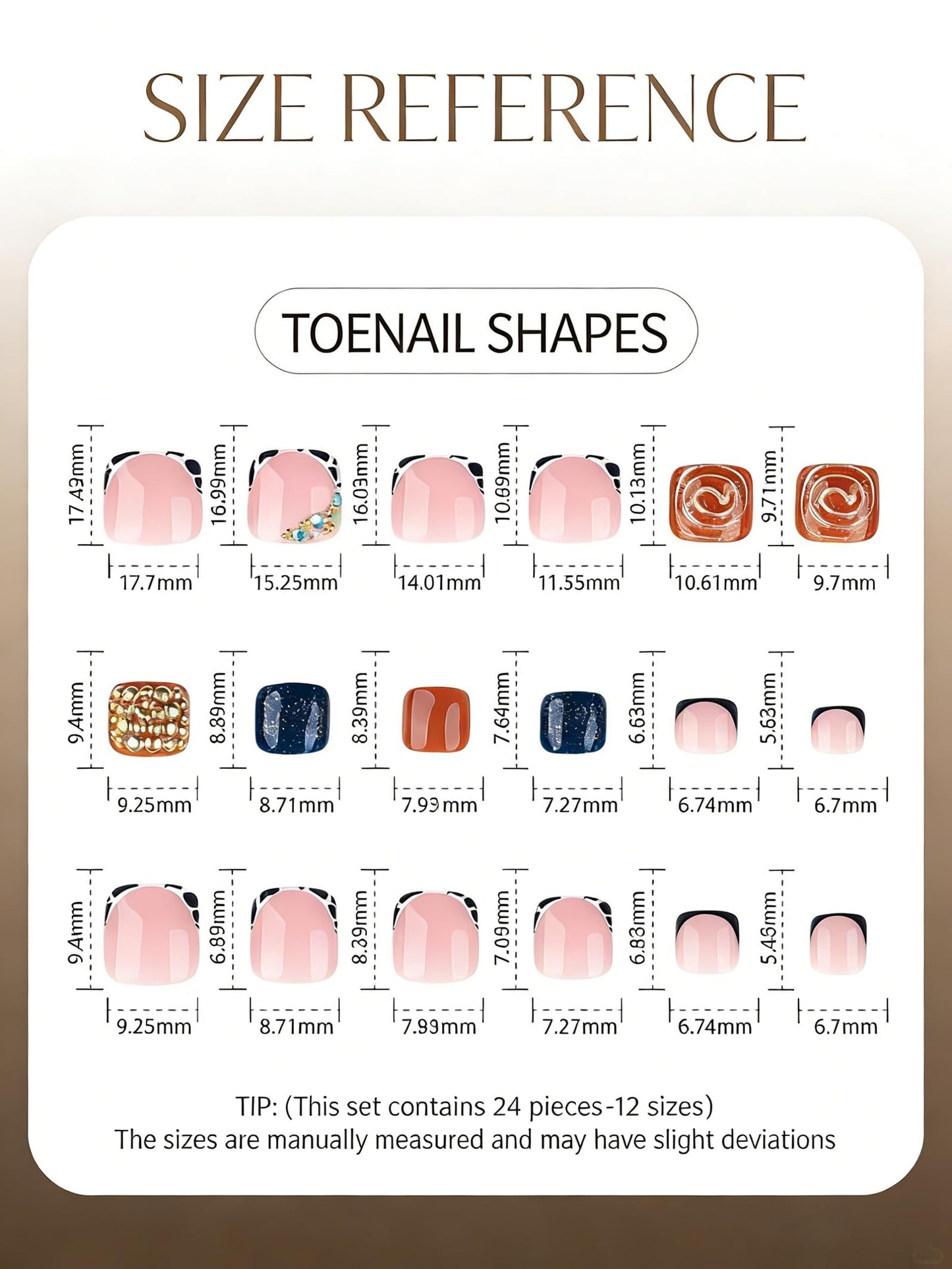 RUOKEXIN Toe Nail Press ons, Short Press on Toenails French Tip Fake Toenails with Gold Rhinestones Designs Square False Toenail Sparkly Artificial Nails for Women 24Pcs