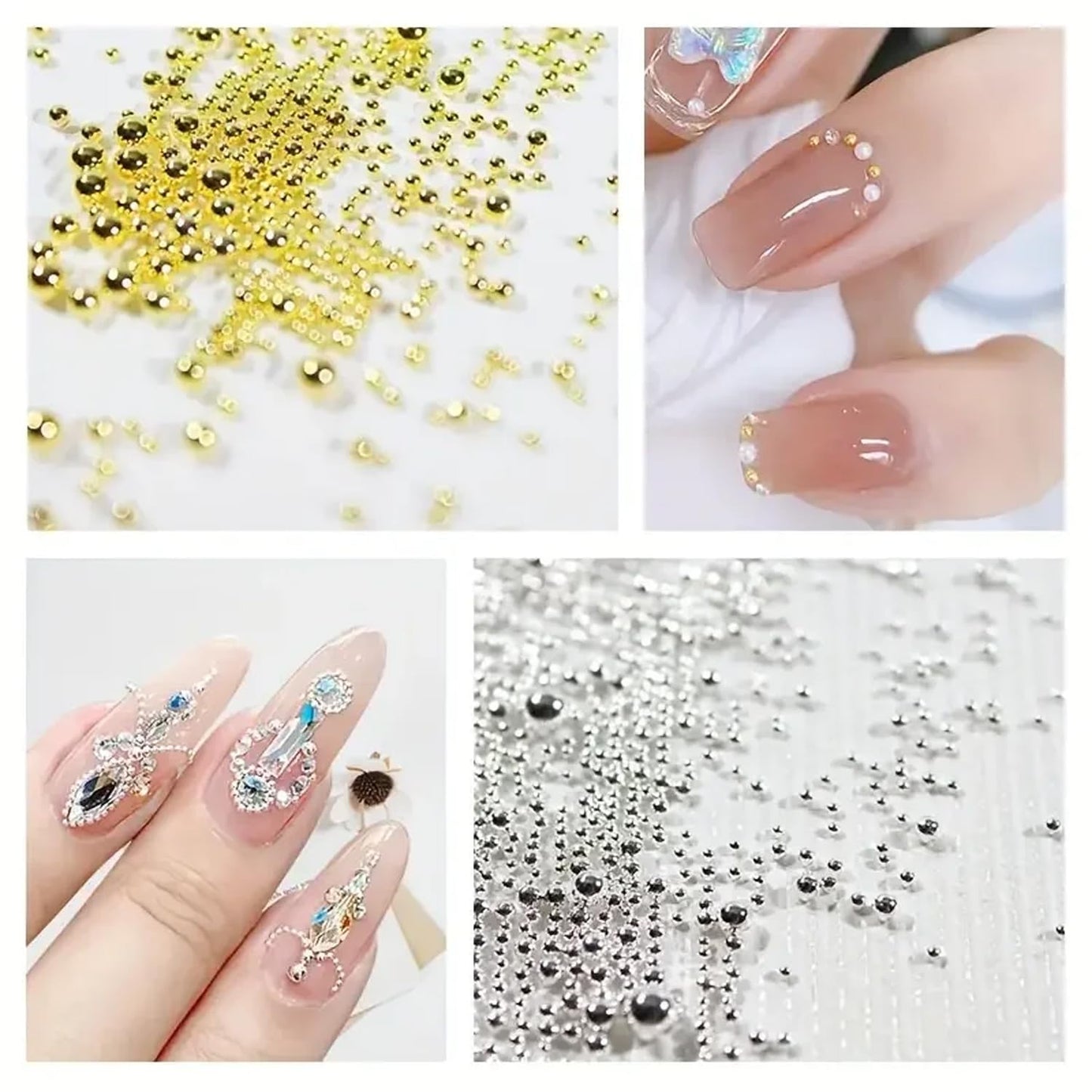SILPECWEE 4 Boxes Nail Art Rivets Star Moon Beads Nail Art Studs Gold Silver Nail Art Charms Metal Caviar Bead for Nails Jewelry 3D Nail Charms for Crafts Supplies Nail Decorations