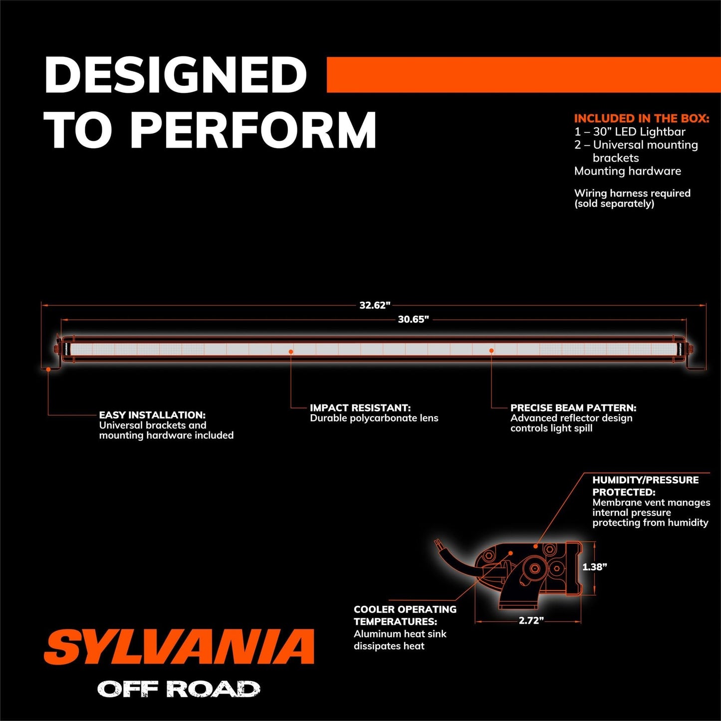 SYLVANIA - Slim 30 Inch LED Light Bar - Lifetime Limited Warranty - Combo Light 9300 Raw Lumens, Compact Design, Off Road Driving Work Light, Truck, Car, Boat, ATV, UTV, SUV, 4x4 (1 PC)