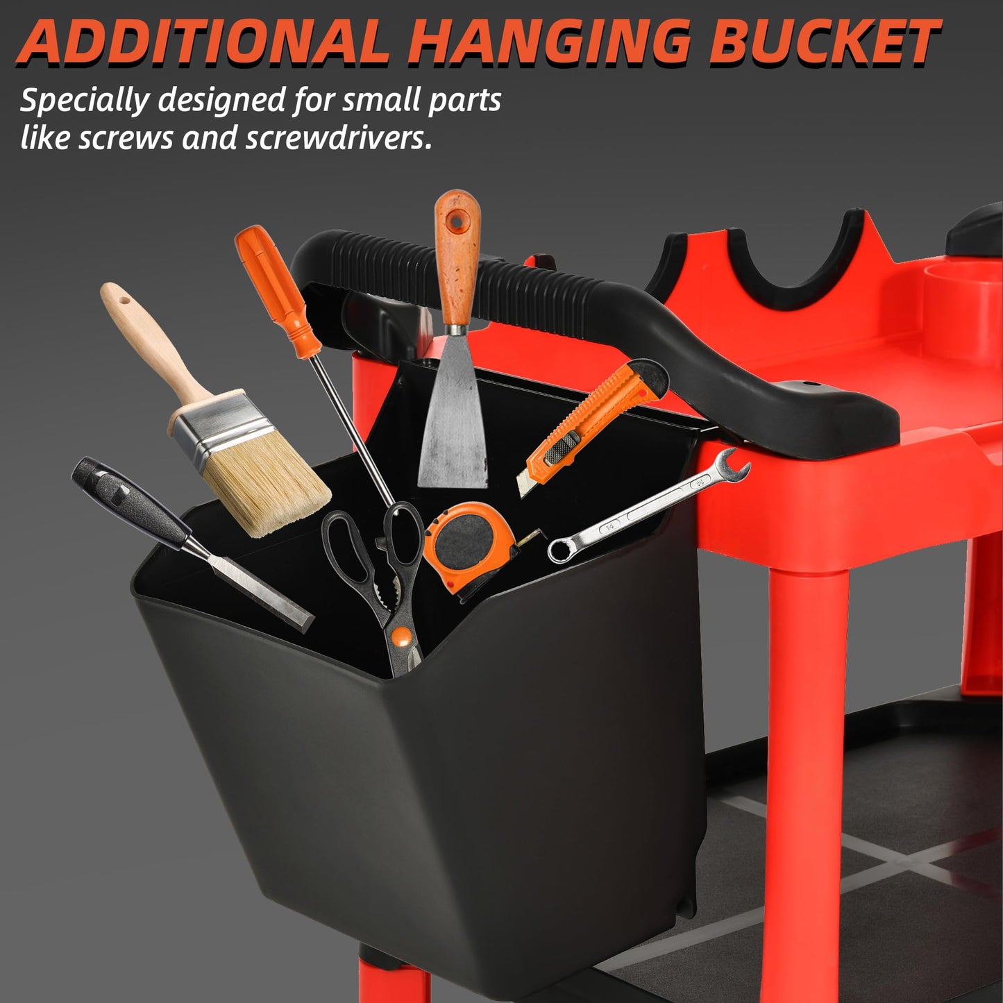YITAHOME Auto Detailing Cart with Wheels, 3 Tier Rolling Detail Cart with 2 Polisher Brackets, Car Wash Organizer Cart with 2 Hanging Plate & Hooks & Hanging Bucket for Garage, Workshop, Repair Shop