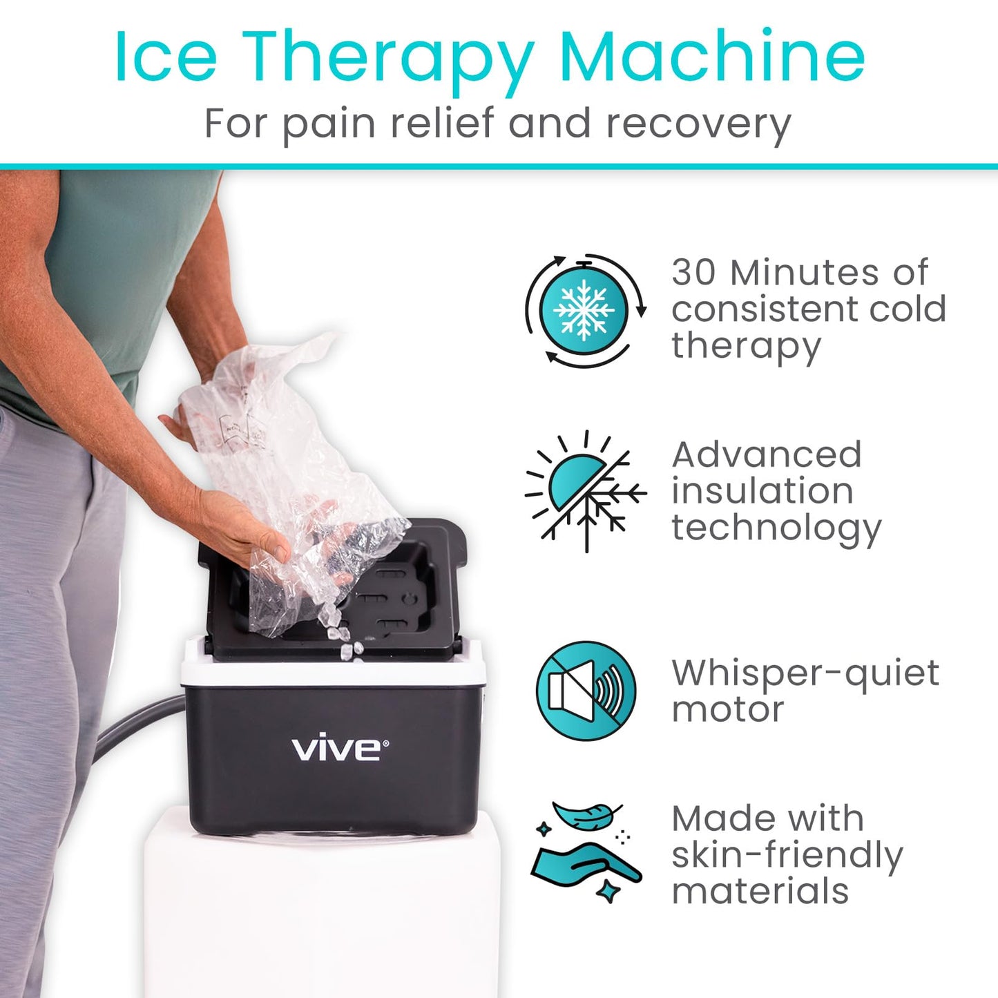 Vive Ice Therapy Machine for Knee & Shoulder - After Surgery Cold Therapy for Knee Hip Replacement, Rotator Cuff Injuries - Post Surgery Medical Cryotherapy System - Cooling Cryo Cuff (Black)