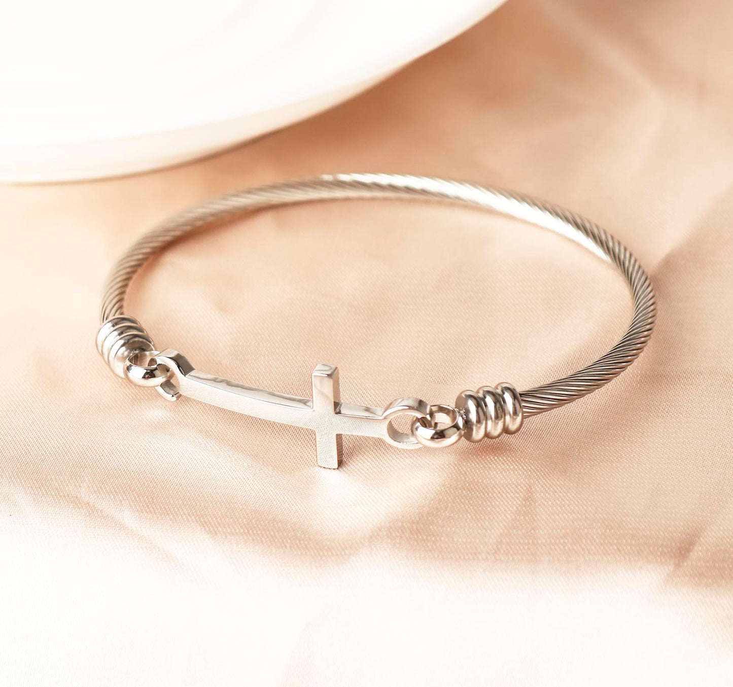 DS Religious Gift for Her Christian Cross Bracelet Bible Verse God is Within Her She Will Not Fall Inspirational Bracelets For Women Stainless Steel Jewelry Gift To Daughter Best Friend (Cross bracelet-Silver 12)