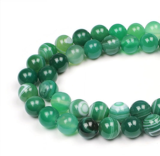 MJDCB Natural Stone Beads Green Striped Agate Round Loose Beads for Jewelry Making DIY Bracelet Necklace (10mm)