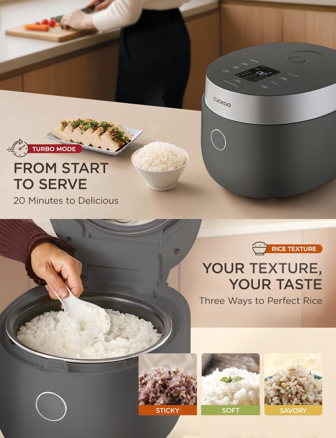CUCKOO Non-Pressure Rice Cooker 8-Cup Uncooked / 16-Cup Cooked with Induction Heating Technology, Versatile Rice Maker with 12 Menu Options and Steam Plate, Voice Guide, Gray (CR-HA0810FG)