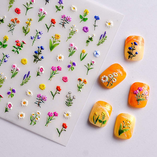 5D Embossed Flower Nail Stickers for Nail Art Spring Floral Nail Decals Flower Stickers for Nails Designs Self Adhesive Nail Art Supplies & Decorations for Women Girls 1 Sheet