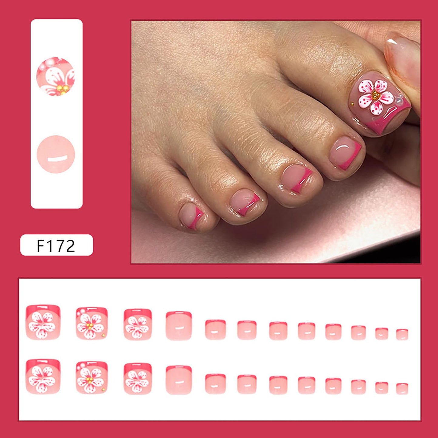 FIEONCIY Press on Toenails with Designs Acrylic Fake Nails for Toe Artificial False Nails with Charms Glue on Toe for Spring Summer Stick on Toenails for Women Girls(F172)