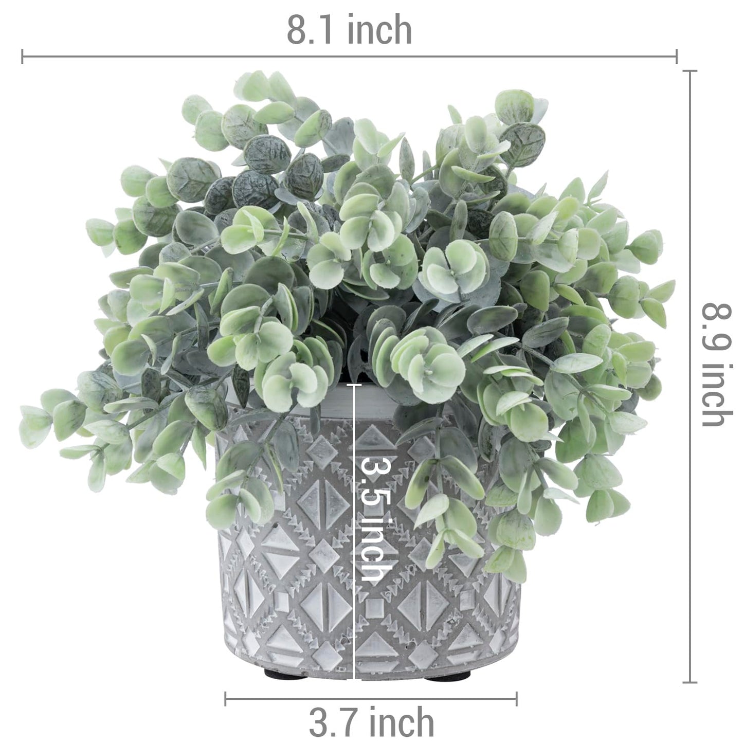 MyGift Artificial Eucalyptus Plant in Modern Gray Concrete Pots with Geometric Embossed Pattern (1, Grey)