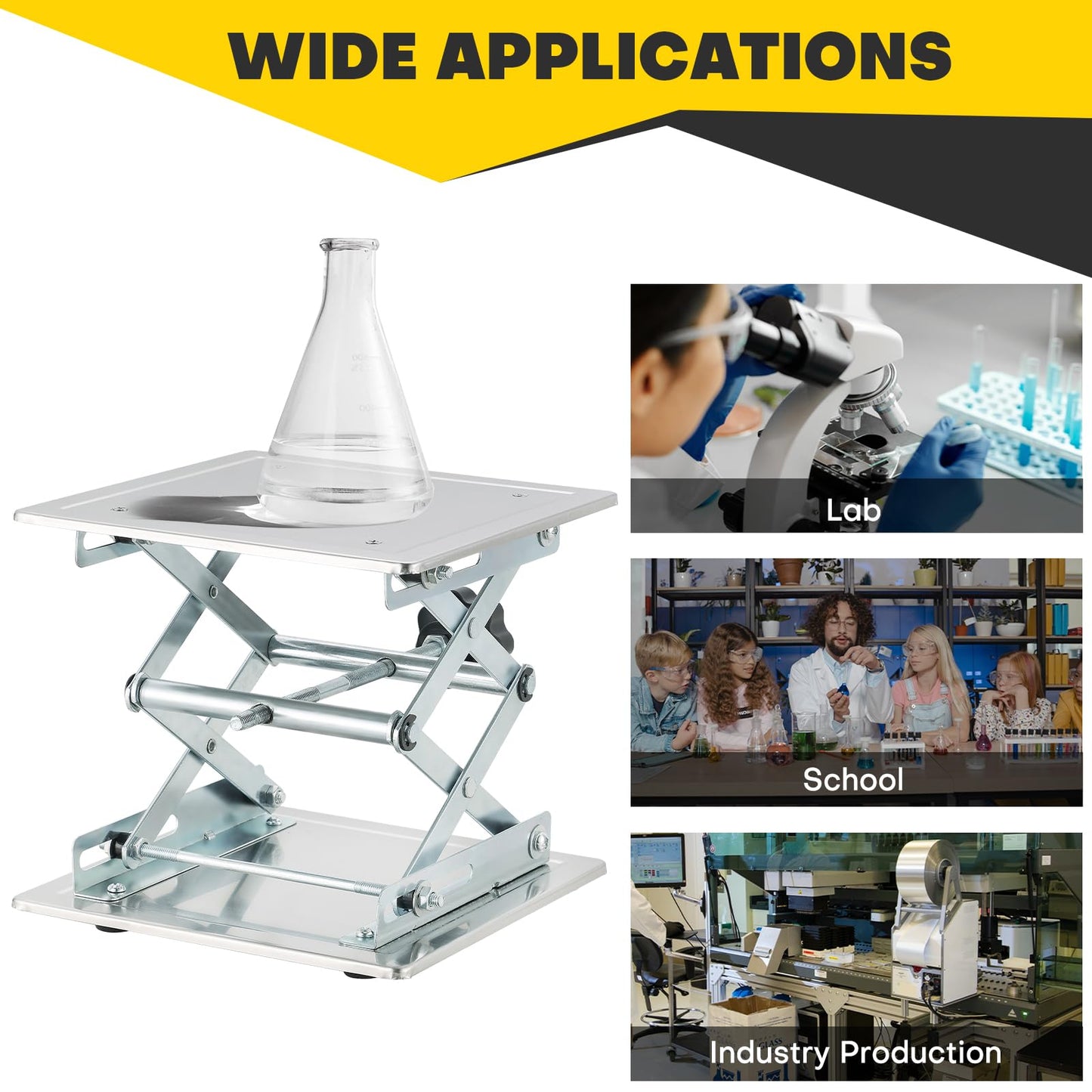 Acymner 8" x 8" Lift Table Lab Scissor Stand Platform | Stainless Steel Laboratory Lift Stand, Lab Lift Stand Table Lifting Jack Platform, Expandable Lift Height Range 3.3"/85mm to 11"/280mm