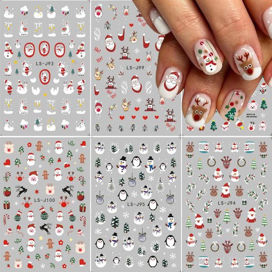 LRKNNO Christmas Nail Stickers Nail Art 6 Sheet Christmas Nail Art Stickers Santa Claus Reindeer Elk Penguin Snowman Nail Art Design Cute Nail Decals Christmas Nail Decoration Women Holiday DIY