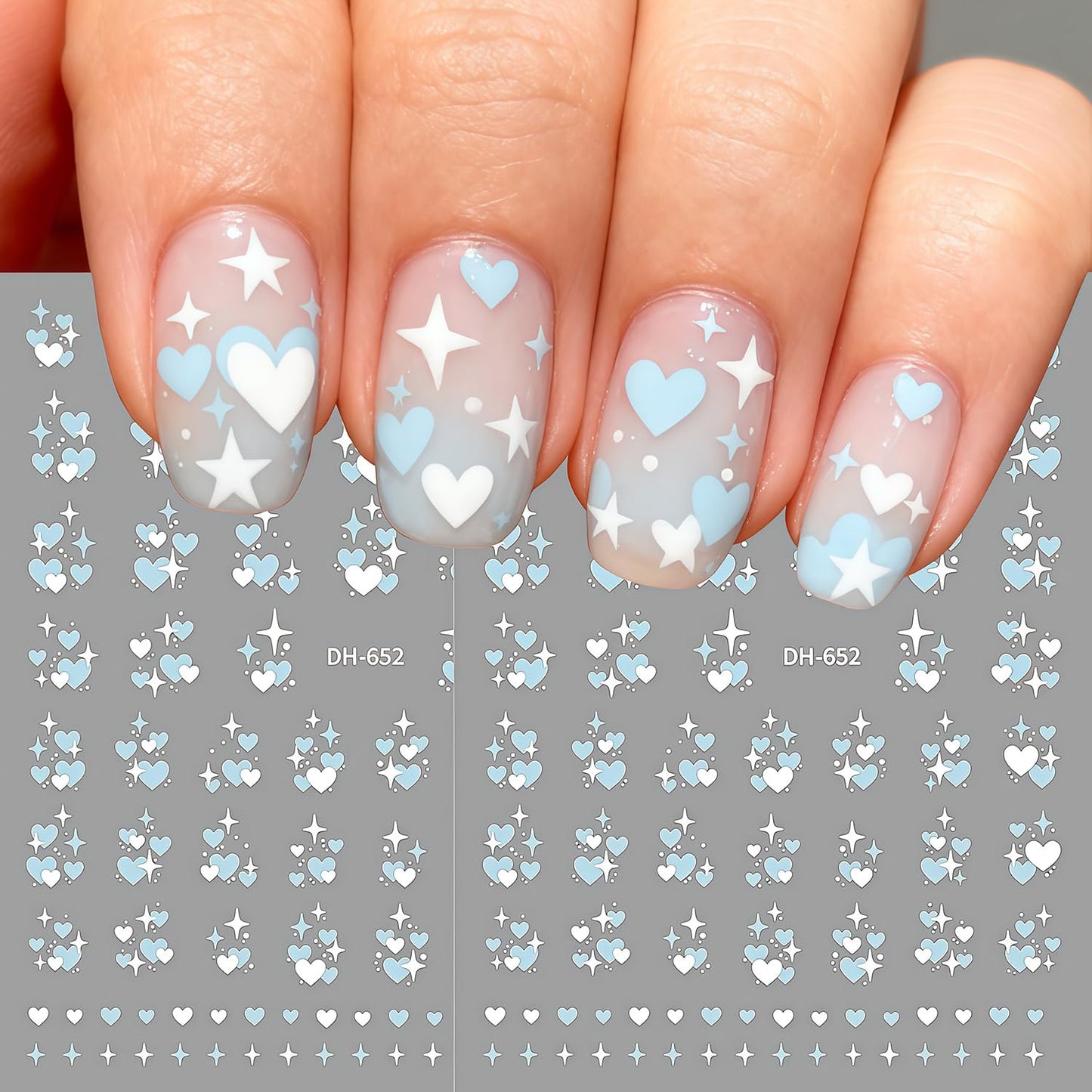 8 Sheets Heart Nail Art Stickers Valentines Nail Decals 3D Self Adhesive Black White Red Blue Pink Heart Nail Stickers Valentine Love Nails Decals Sticker Decoration for Women Holiday DIY Manicure