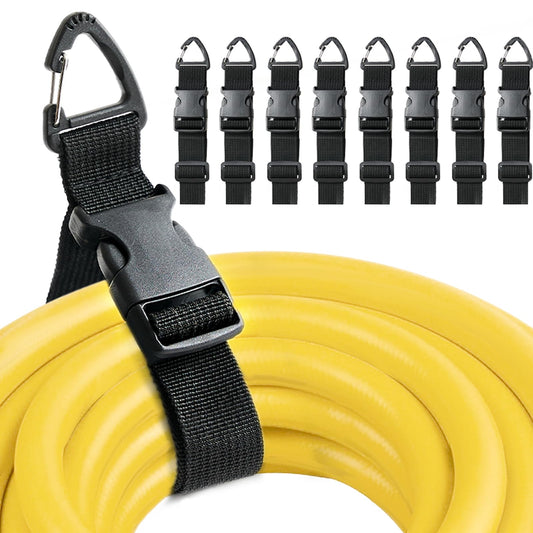 Heavy Duty Extension Cord Holder Organizer (8 Pack black) 17 Inch Adjustable Storage Straps with Triangle Clips Perfect for Garage Organization Workshop Storage and Men's Gadgets ﻿ ﻿