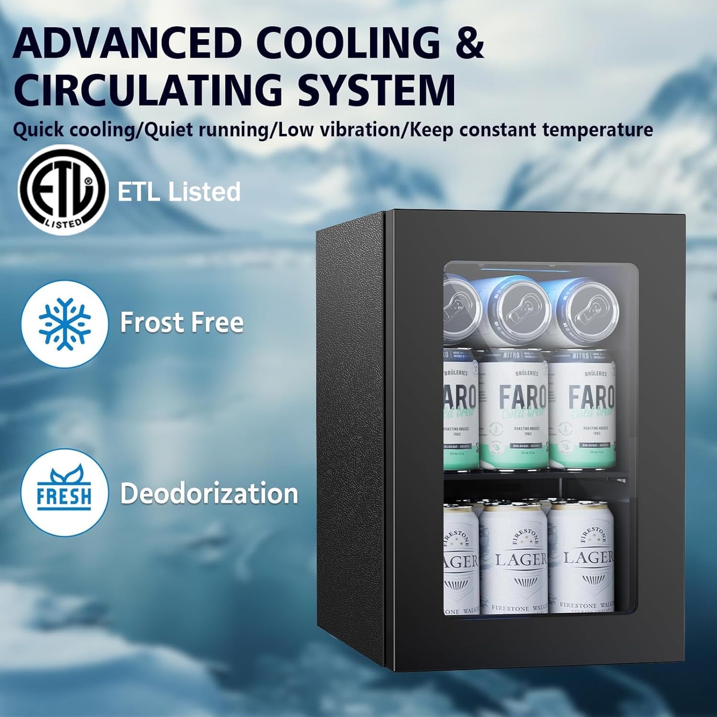 COWSAR Commercial Beverage Refrigerator 24-Can Mini Fridge, Countertop Wine Cooler Small Adjustable Digital Thermostat, LED Light, Freestanding Countertop Drink Refrigerator for Home, Bar & Office