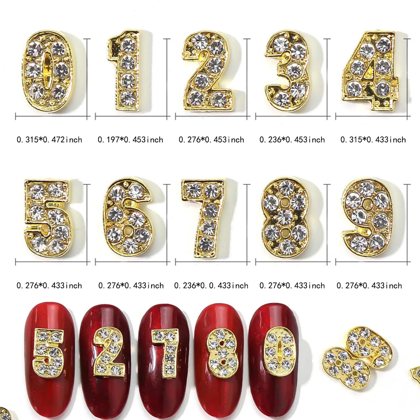 SILPECWEE 48pcs 3d Gold Nail Charms, 12 Zodiac Nail Charms, 10 Number Nail Charms, 26 Letter Nail Charms, Nail Studs Jewels Rhinestones Nail Art Decoration for Acrylic Nails