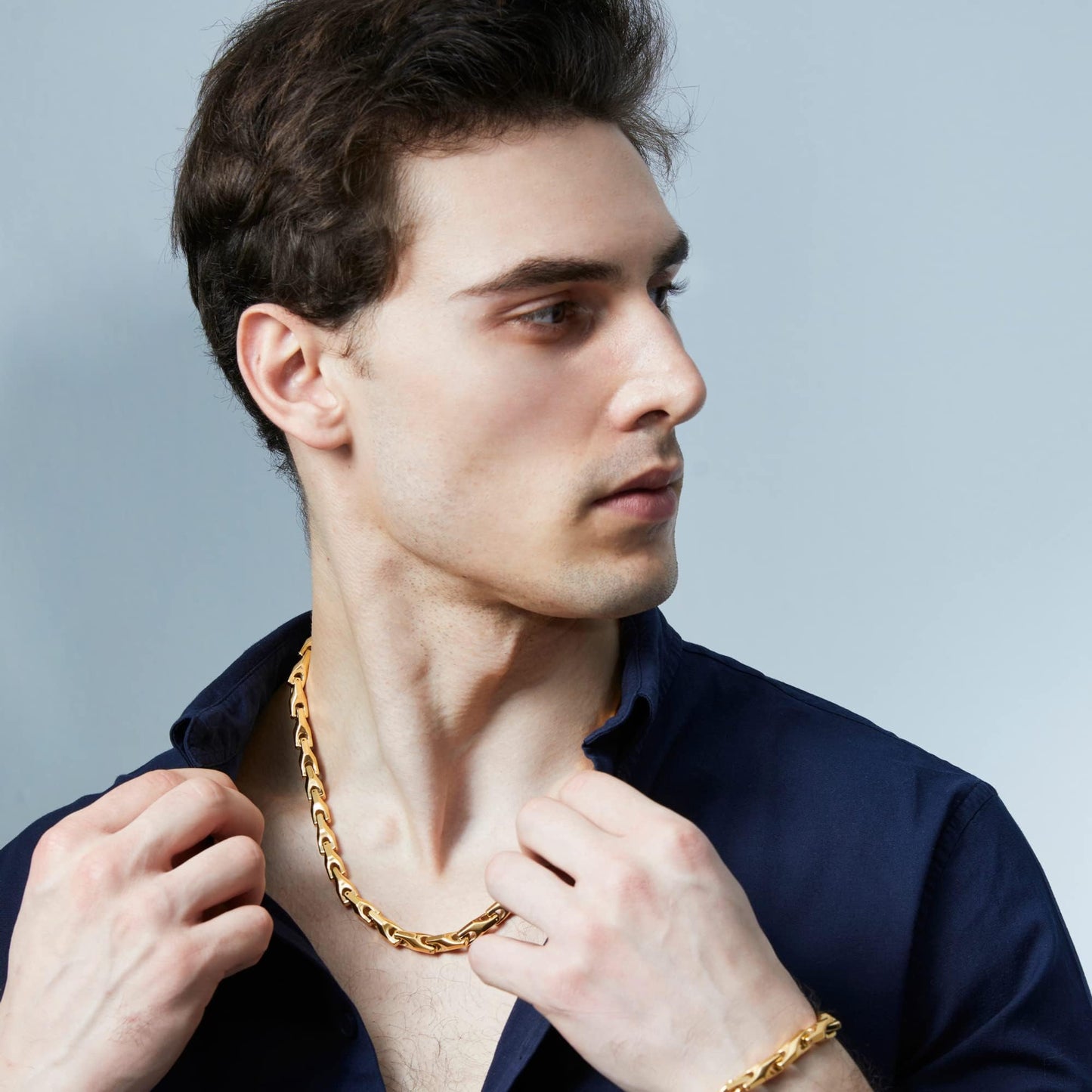 Urban Jewelry Astro Snake Bracelet & Necklace Set 18K Gold Plated/Stainless steel Men's Heavy Weight Tungsten Carbide Base Link Necklace Chain
