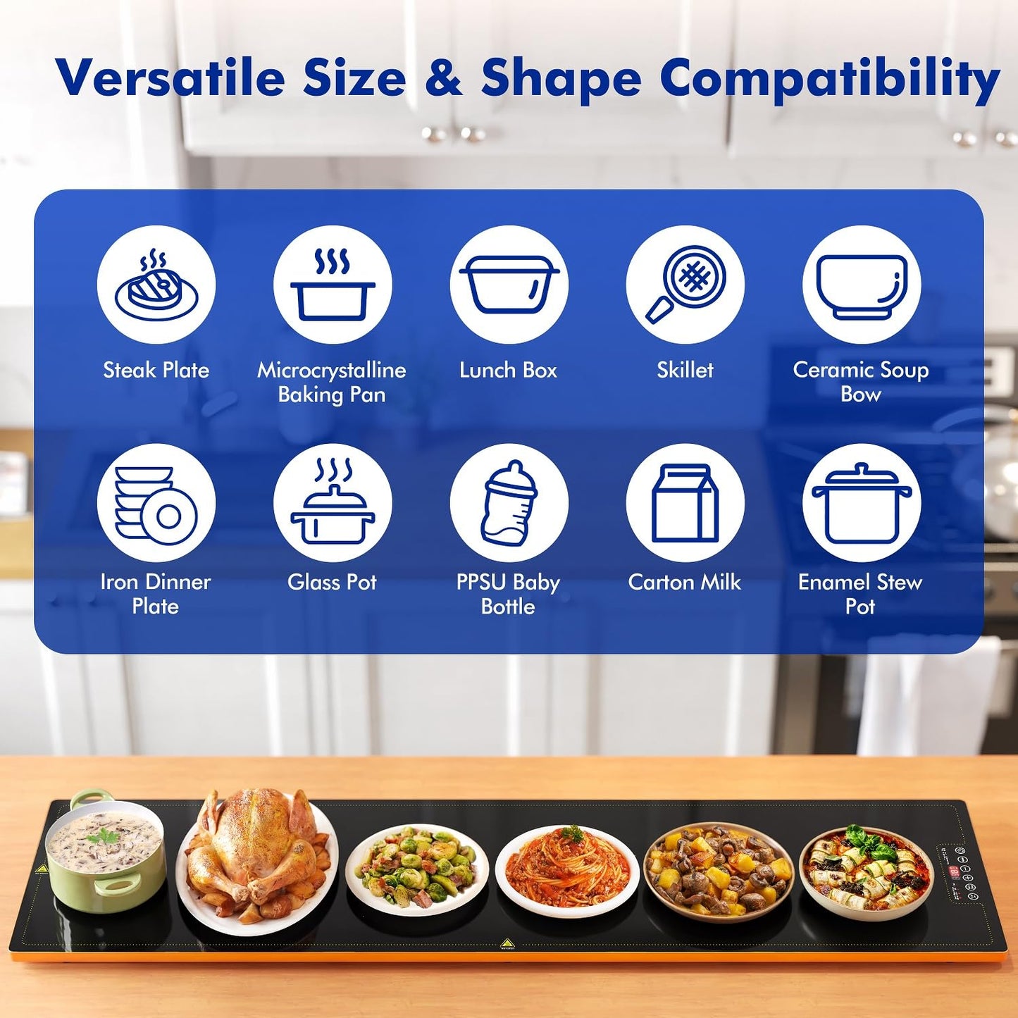 Electric Warming Trays for Buffets Party - 55x14 Inch Food Warmers, Buffet Servers and Warmers - Extra Large Hot Plate with Fast Heating & Adjustable Temp for Restaurants, Events