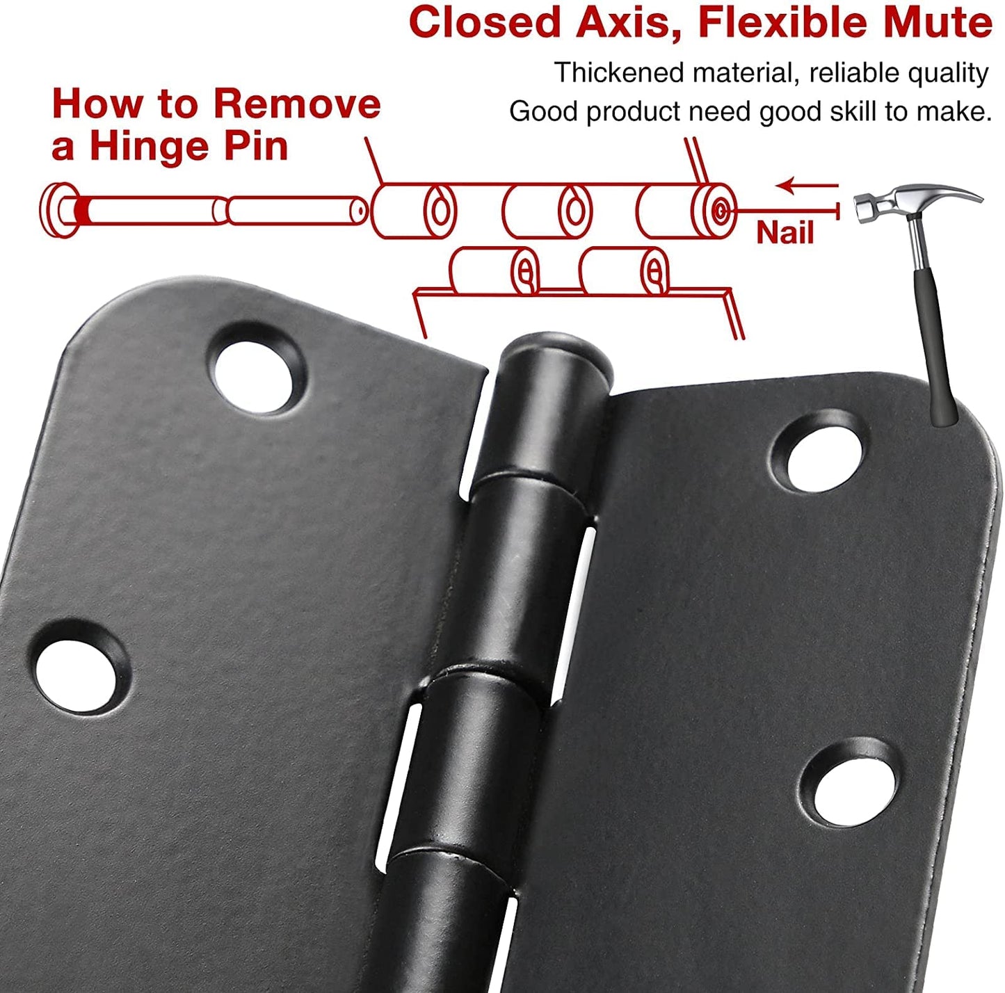 30 Pack Matte Black Door Hinges 3.5 x 3.5 Inch 5/8" Radius, Interior Heavy-Duty Rounded Hinge for Doors Standard Bedroom Office Door Hardware Removable Pin,RV,Garage,Storage Shed,Livestock Facilities