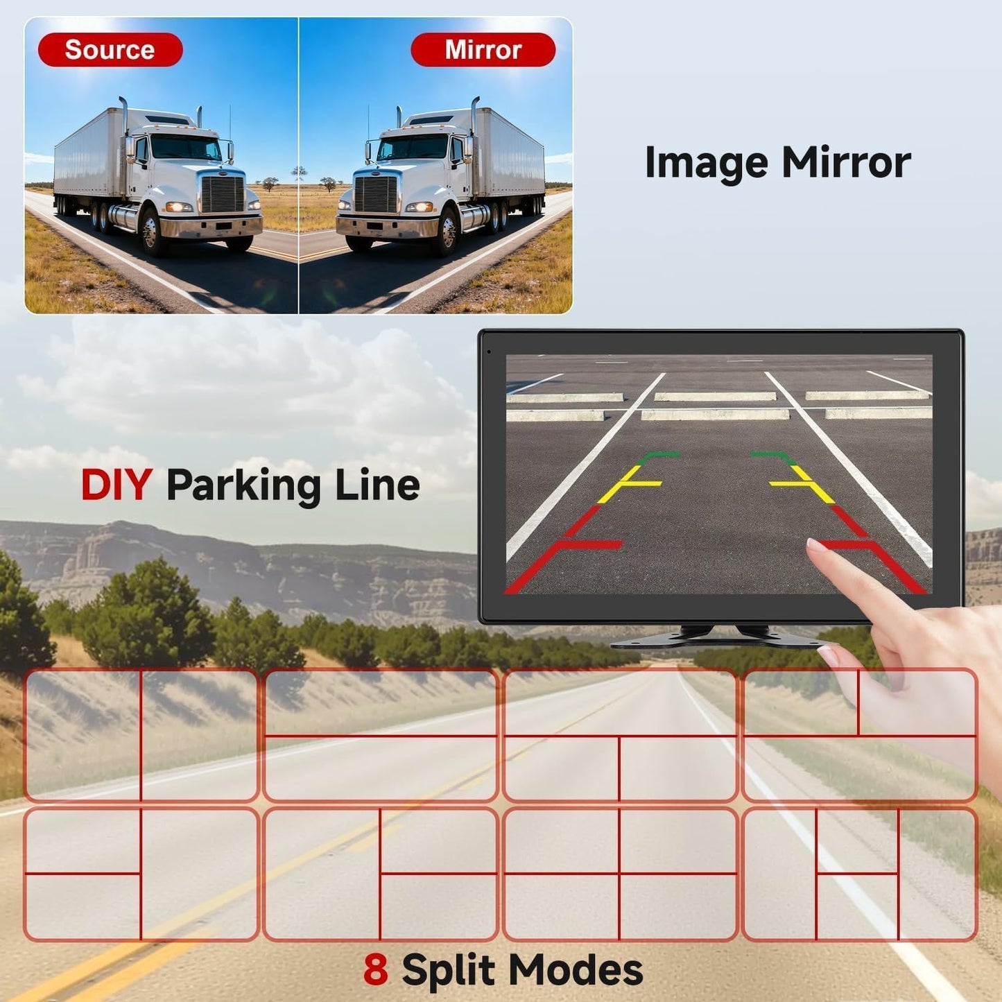 Venluna RV Backup Camera System - 10.1 Inch 4K Touchable 4 CH Monitor, 1080P IP69 Waterproof Wired Camera, DVR Loop Recording Bluetooth for Semi Truck Trailer Camper Pickup Bus