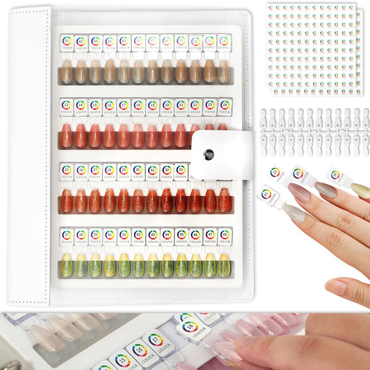 C12rtive 96 Magnetic Nail Color Book,Leather Magnetic Color Display Book with 96PCS Magnetic Tips & 1-120 Number Labels,Perfect for Nail Polish Nails Art Design(White)