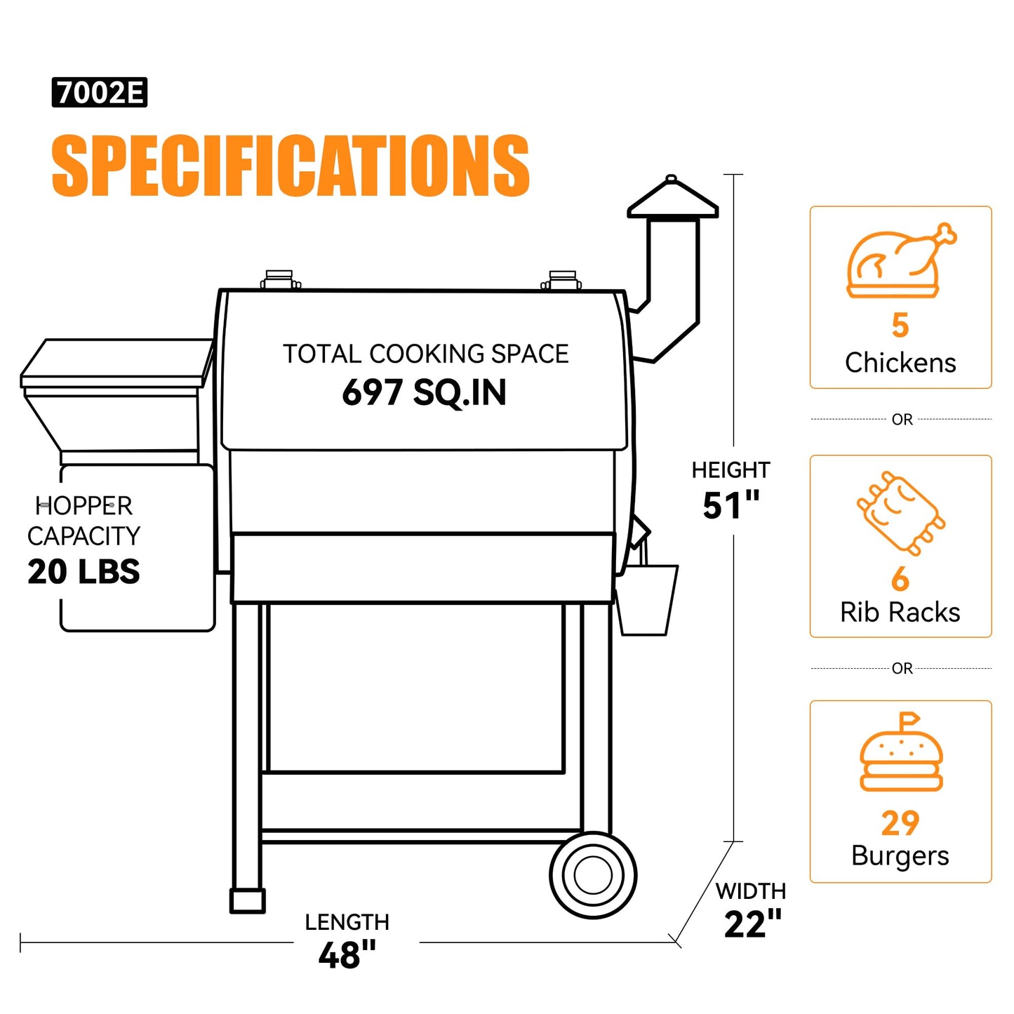 Z GRILLS Wood Pellet Smoker Grill, 8 in 1 BBQ Grill with Auto Temperature Control, 697 sq in Cooking Area for Backyard, Patio and Outdoor Cooking, 7002E, Sliver