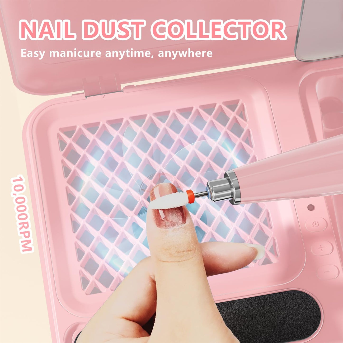Cordless Electric Nail File Dust Collector Professional kit, Rechargeable15000RPM Nail File Set, Nail Kits for Beginners Portable Nail Drill Machine kit for Acrylic Nail Polishing Salon and Home,Pink