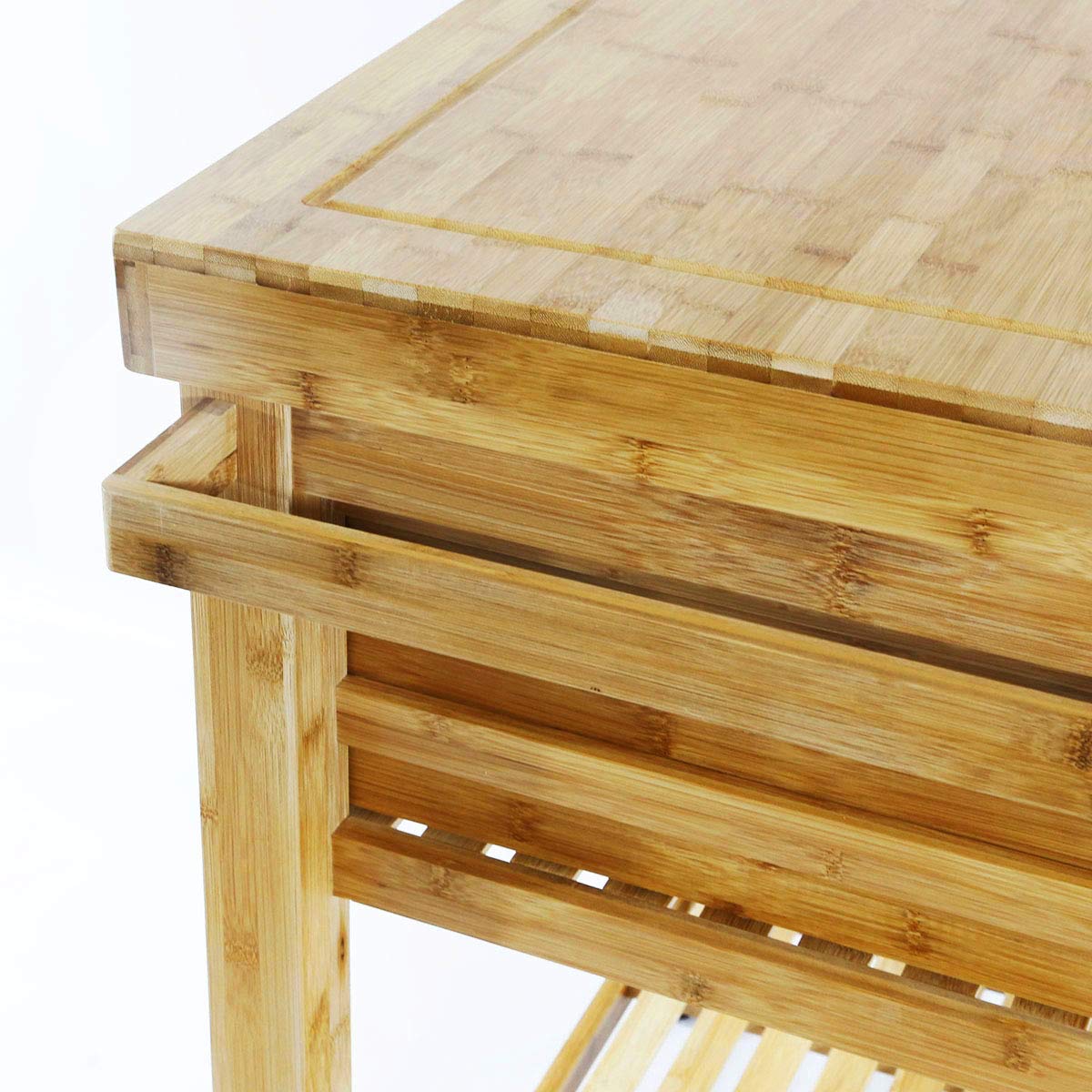 Home Aesthetics Rolling Kitchen Island Cart with Drawers Shelves, Towel Rack, Locking Casters, Butcher Block Food Prepping Cart Trolley on Wheels, Bamboo Wood