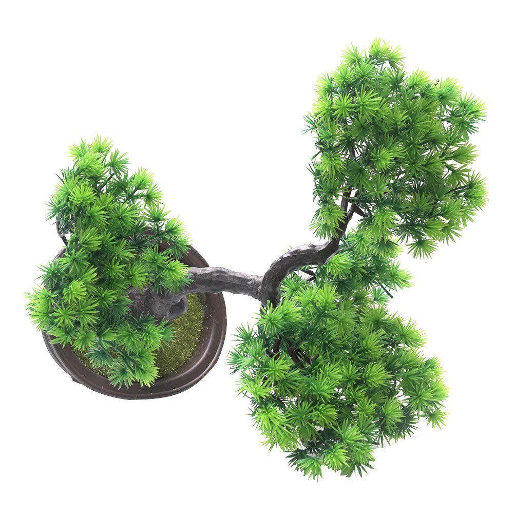 KOET Artificial Bonsai Pine Tree, 11Inch Faux Potted Plant Desk Display Fake Tree Pot Ornaments, Japanese Cedar Bonsai Plant for Home, Office Decoration