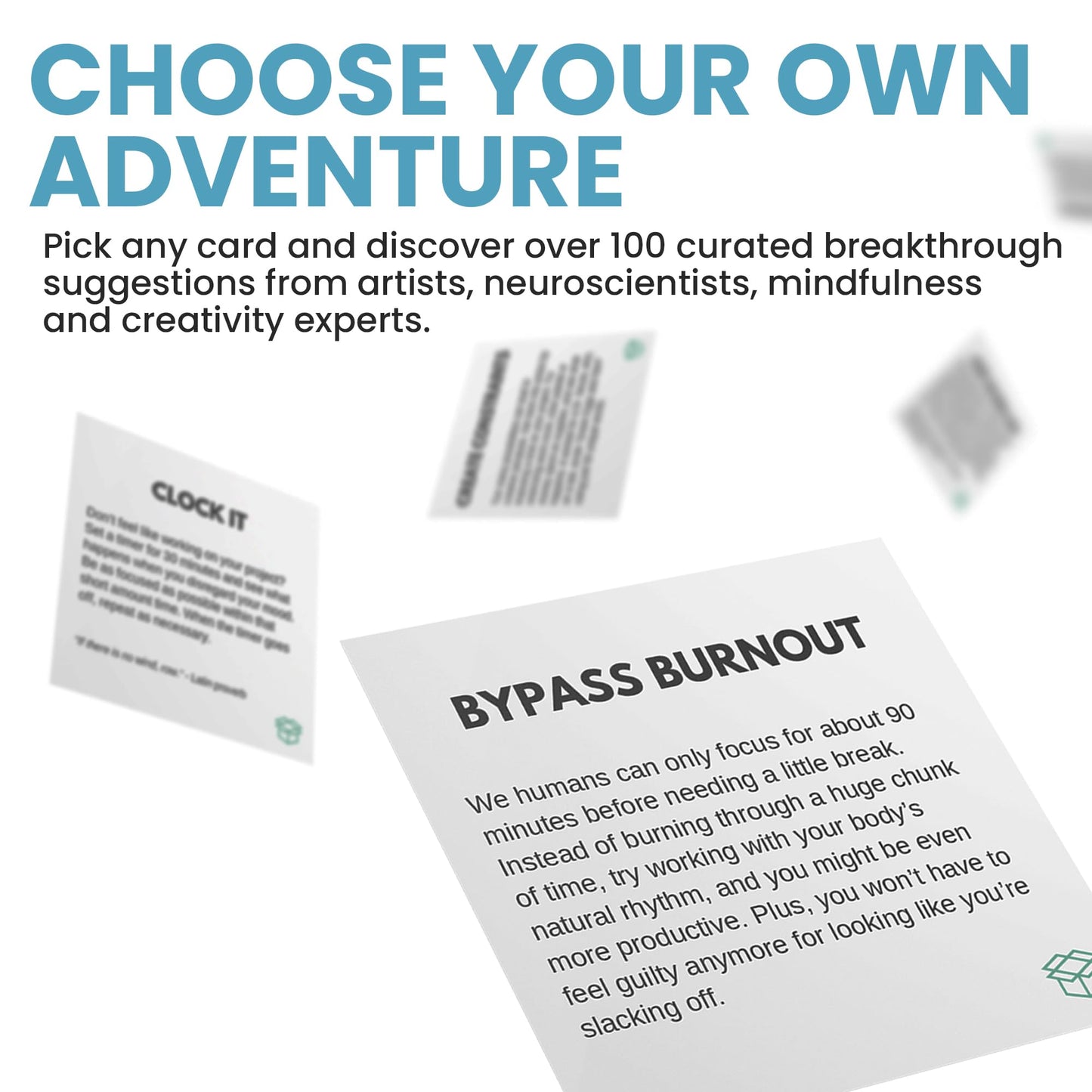 Creative Block Cards for Writers, Artists, Creators - 100+ Problem Solving Inspiration Thinking Card Suggestions from Neuroscientists, Mindfulness Experts - Prompts to Overcome Mental Blocks