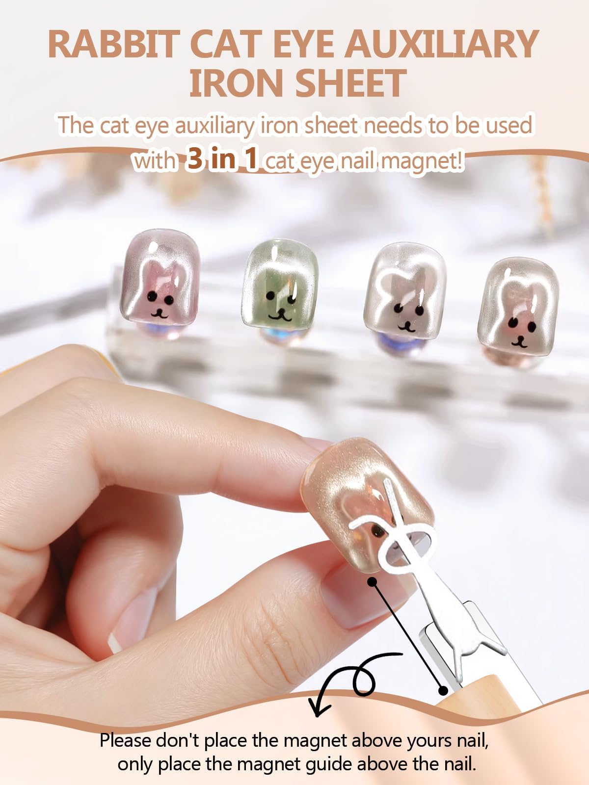 EBANKU 6 in 1 Cat Eye Nail Magnet Tool Set, Multifunctional Wooden Handle Nail Magnet, Heart Rabbit Shape Cat Eye Magnet for Nails, Magnet Pen with Steel Ball for French Nail Art DIY at Home