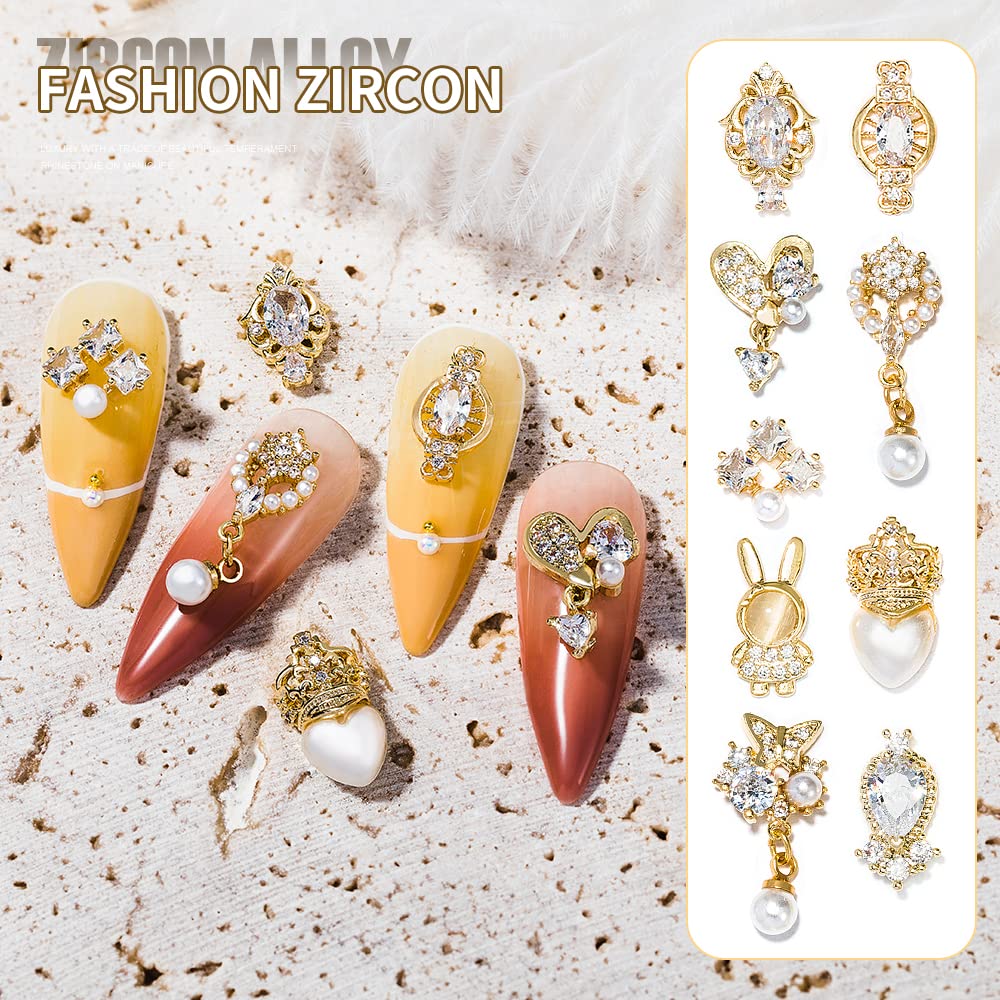 30Pcs Nail Art Crystal Pearl Charms Mix Shapes Zircon Dangle Rhinestones Nail Jewelry 3D Dangle Nail Charms Crystal Metal Nail Gems Nail Flowers Jewelry Studs for Nail DIY