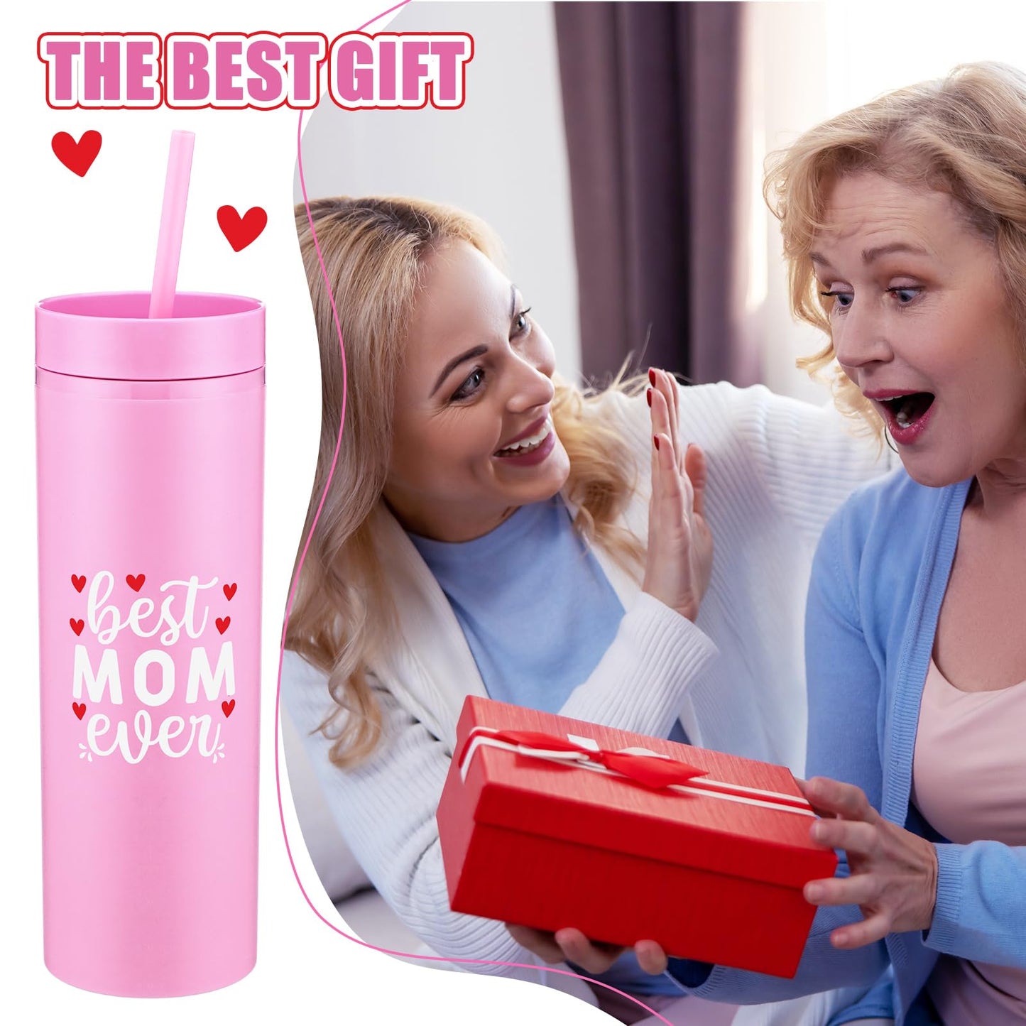 40 Pack Mother's Day Cups Bulk Gifts for Mother 16 oz Best Mom Ever Acrylic Tumbler Bulk with Lid and Straw Reusable Plastic Cup Gifts for Mom Group Grandma Woman Church Party Favors for Home Office