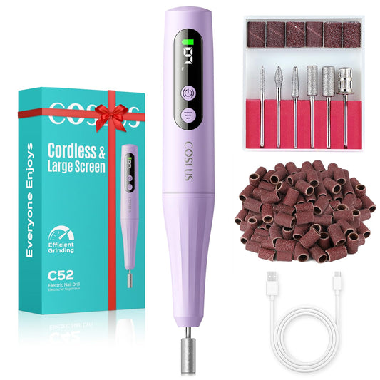 COSLUS C52 Electric Cordless Nail Drill: Professional Nail File kit with LED Screen for Acrylic Gel Powder. Portable for Home DIY & Salon Use. Manicure Pedicure for Beginners, Women, Travel, Purple
