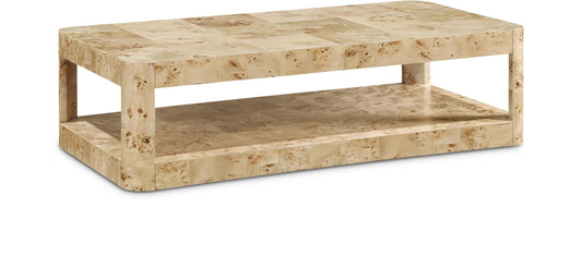 Meridian Furniture 99068Burl-CT Reeves Collection Art Deco Coffee Table with Rich Burl Finish, Burl Veneer, Mix of Solid Wood and MDF, 54" W x 28" D x 15" H, Beige