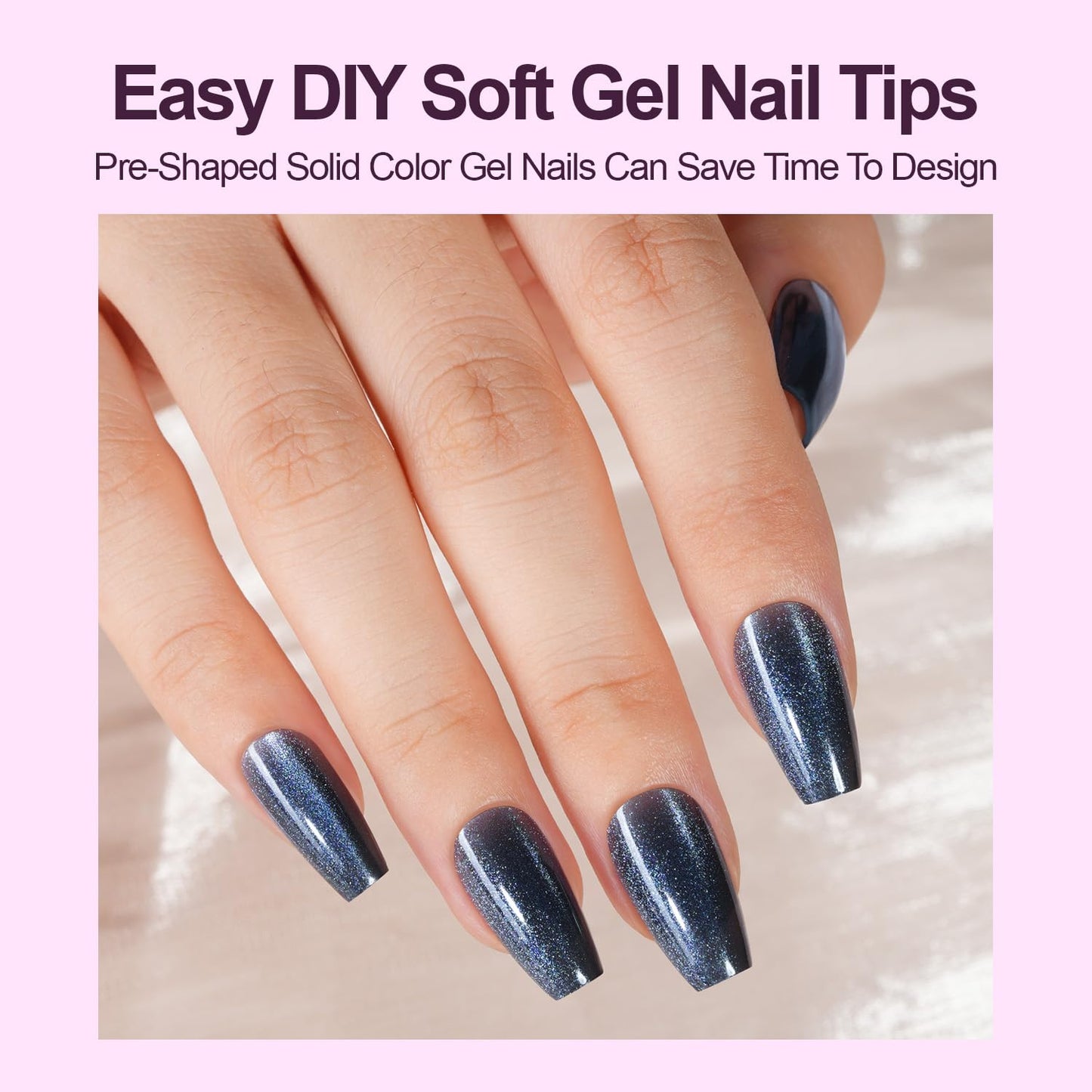 Plauva Cat Eye Press on Nails, 300Pcs Short Coffin Cat Eye Nail Tips, Glossy Glitter Soft Gel Fake Nails for Women and Girls Stick On Nails in 15 Sizes