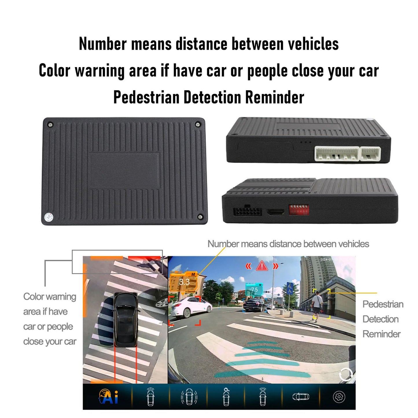 Round Rear View Camera System 360 Degree Panoramic Bird View Universal Fit for Most Cars with AI Detection and Recording