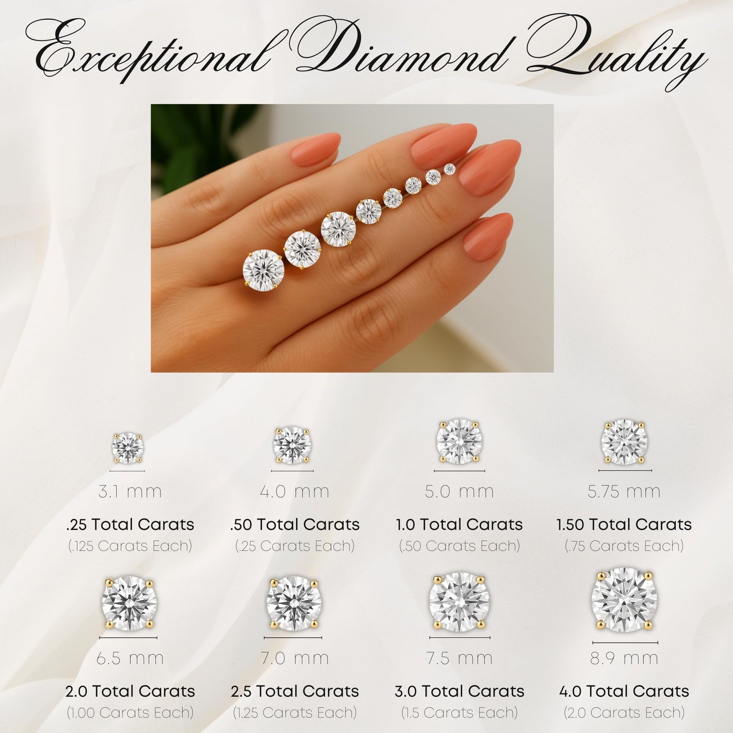 Certified 4.0 Carat Lab Grown Diamond Earrings in 14K Yellow Gold, F/VS Quality, Premium Collection of Diamond Stud Earrings for Women and Men, Quality Studs Made in USA