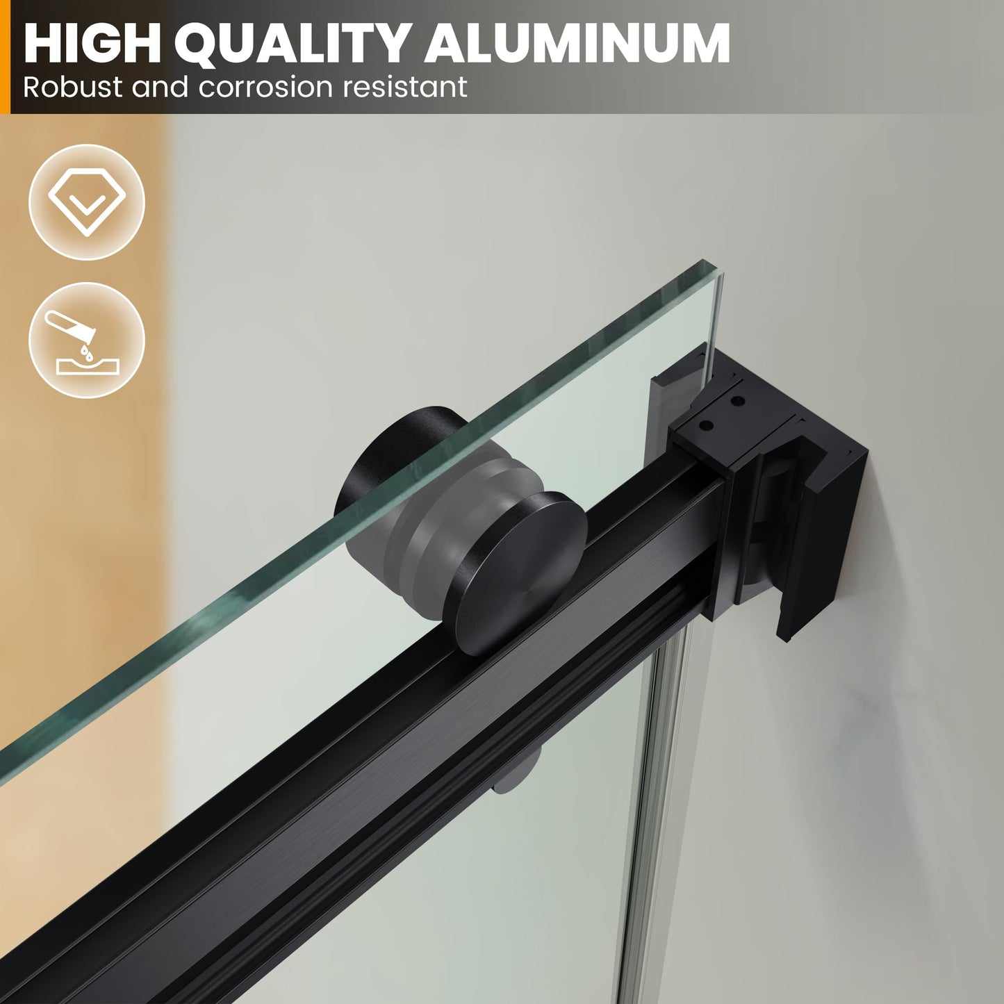 Bathroom Double Sliding Shower Door, 64" W × 76" H Frameless Shower Enclosure with 5/16"(8mm) Clear Tempered Glass Door, Matte Black Hardware, for Walk-in Bathroom