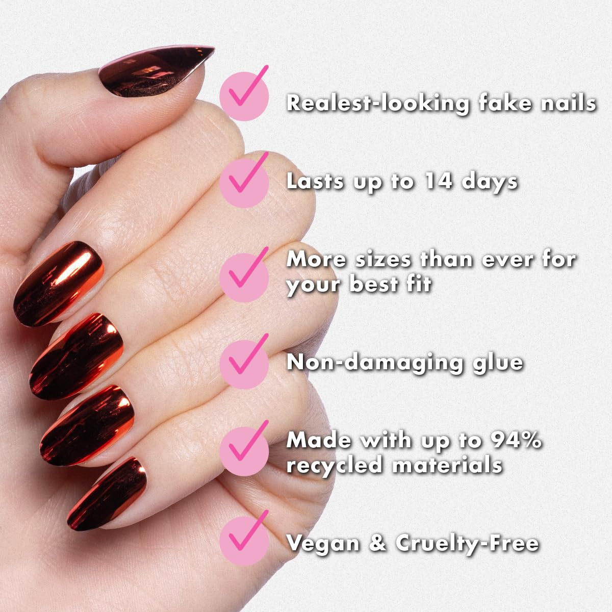Olive & June Instant Mani Press-On Nails | Glue | Medium Oval | 42 Pieces, 21 Sizes | Non-Toxic, Long-Lasting Recycled Materials Realistic Look | Salon-Quality at Home | Halloween Vampire Chrome