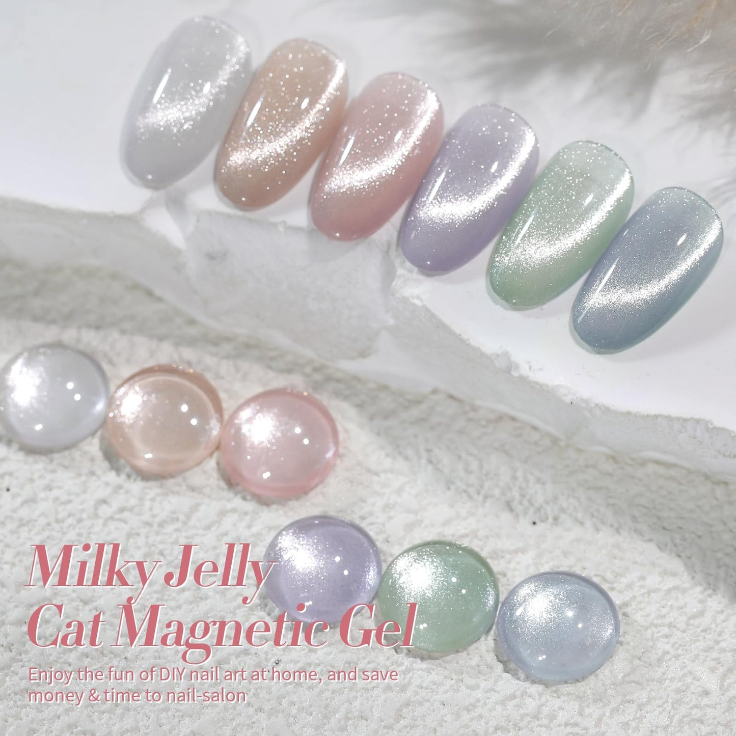 Born Pretty Cat Magnetic Eye Gel Nail Polish, Pastel Milky Cat Magnetic Gel Pastel Blue Green Purple Pink Nude Silver Nail Art Gel Manicure Salon DIY Gifts 7ML 6PCS
