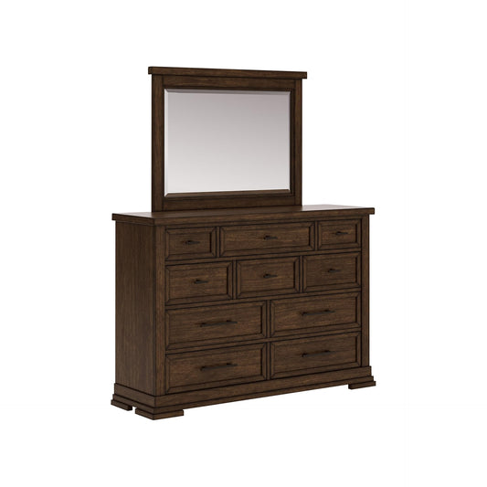 Signature Design by Ashley Taffenbrook Dresser with Mirror, 10-Drawer Storage Rich Brown Finish, Hardwood Solids, Mango Veneer, MDF Substrate, Bedroom Organization Style
